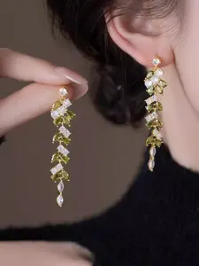Long Tassel Water Drop Artificial Zircon Earrings, Olive, Elegant and Fresh, High-End Luxury Ear Jewelry for Women