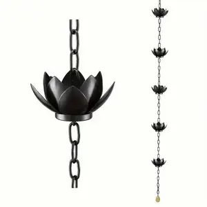 Lotus Flower Rain Chain, Retro Metal Water Diverter Chain, Eaves Water Drainage Guide Chain, Outdoor Courtyard Decorative Hanging Rain Chain, Ideal for House Eaves, Temple Water Guiding and Garden Landscape Ornament, Garden Accessories