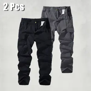 2-pack men’s tactical cargo pants-quick-drying, waterproof, multi-pocket, outdoor wear-resistant long pants; street-style cargo pants suitable for streetwear outfits, casual outings, and commuting; solid colors that are versatile and easy to pair with any