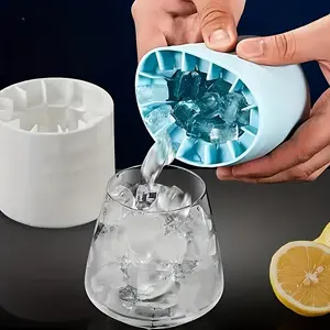 Cylinder Silicone Ice Cube Maker, 2-in-1 Ice Bucket & Ice Cube Mold, Easy Release No-Tray Ice Maker with Storage Bucket, Reusable Silicone Ice Cube Tray for Whiskey, Cocktails, Home Bar Accessories & Kitchen, Ice Molds