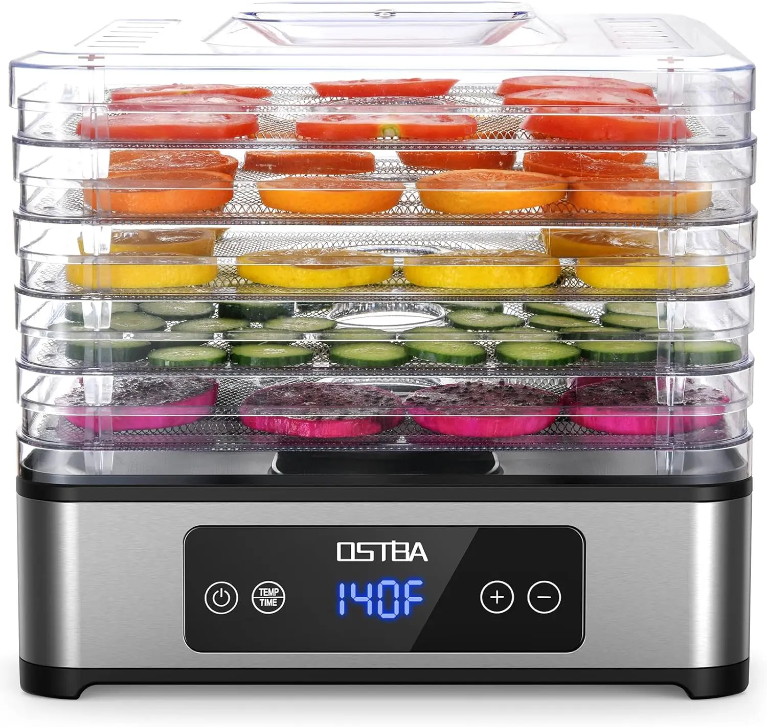 OSTBA BPA-Free Food Dehydrator Machine - 5 Stainless Steel Trays, 48H Timer, 160°F Max Temp Control, 400W Efficient Drying Food Dryer, BPA-Free Plastic, Durable Materials, Easy Maintenance for Everyday Use, Recipe Book, Flexible Trays