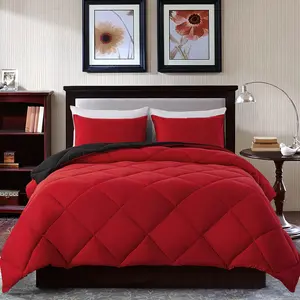 Lightweight Twin Comforter with 1 Pillow Sham - 2 - Quilted Down Alternative Comforter/Duvet Insert for - Red/Black - Twin/Twin XL Size