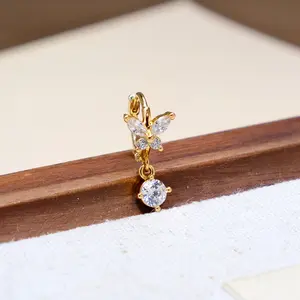 1 Piece S925 Sterling Silver Gold-Plated Butterfly Zircon-Inlaid Cartilage Clip, Exquisite Dynamic Design, Sweet-Style Ear Jewelry