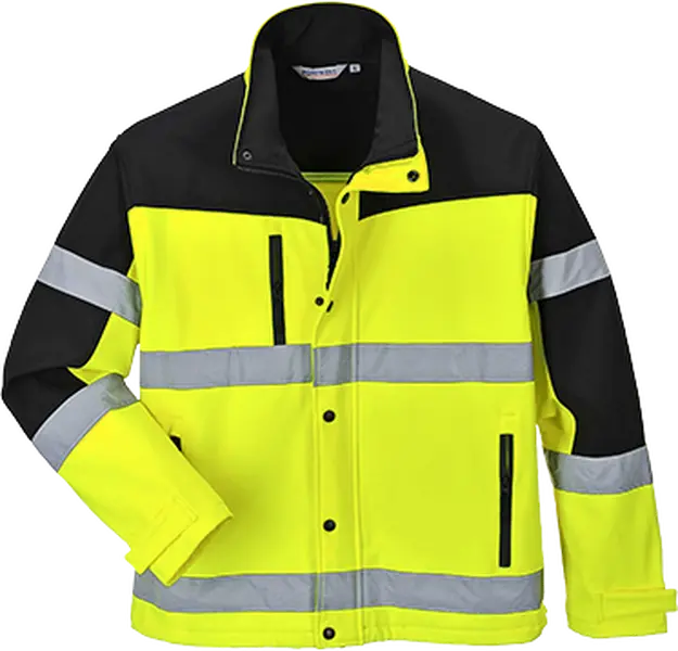 Portwest Men's 2-Tone Water Resistant Softshell Jacket with Contrast Panels, Fleece Lining, Reflective Tape, and Zipped Side Pockets, Small, 4.5Oz Laminated, Centre Front, Two-Tone Colors