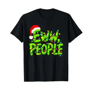Eww People Green Furry Christmas Lights Santa Hat T-Shirt