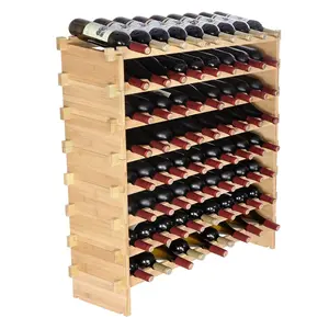 TikTokShopBlackFridayVEVOR 72 Bottle Stackable Modular Wine Rack Bamboo Wood Display Shelf 8-Tier