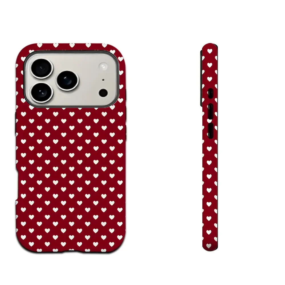 Heart-Shaped White & Red Protective Phone Case Casing - Accessories for iPhone 17 Pro Max, 16 Plus, 15, 14, 13, 12, 11 Plus - Trendy, Anti-Stain, Durable, Lightweight, Shockproof, Matte Texture, Elegant Luxury New High-Quality New Year Gift