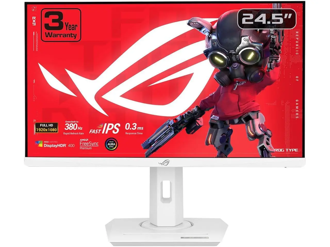 ASUS ROG Strix 24 inch Full HD 380Hz Fast IPS 1ms AMD FreeSync Premium & NVIDIA G-SYNC compatible HDR400 White Gaming Computer Monitor with Height Adjustable, Pivot, Swivel & Tilt Stand XG259QNG-W