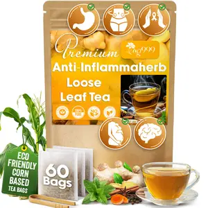 【FreshDrinkUS】 Anti-Inflammatea Loose Leaf Tea Bags with Ginger, Turmeric, Peppermint, Black Pepper, Cinnamon. Made with Natural Material Tea Bags. No Sugar, No Caffeine, No Gluten, Vegan. (60 Tea Bags)