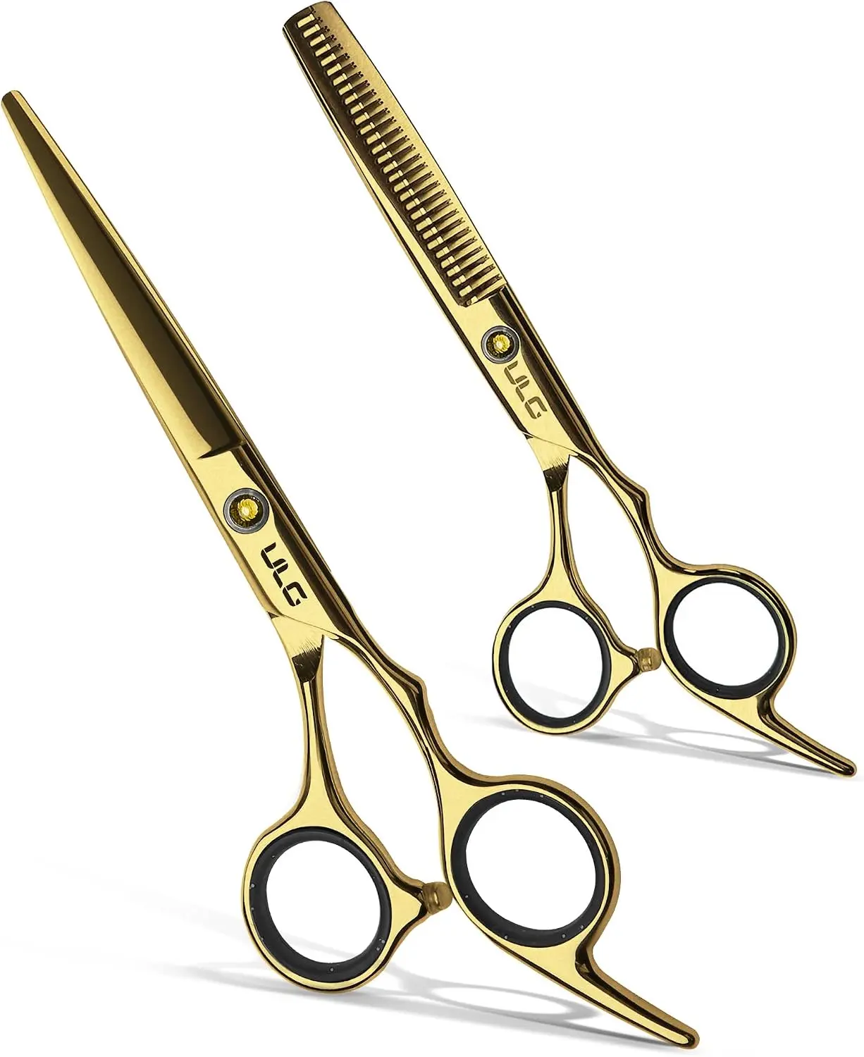 ULG 6.5-in Professional Japanese Stainless Steel Hair Cutting Scissors & Thinning Shears Kit, Salon Use Razor Edge Texturing Tool, Gold, Unscented Barber Hairdressing Tool