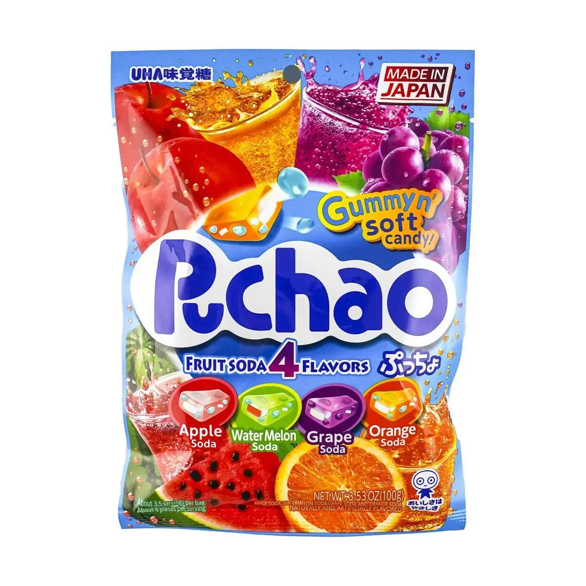 UHA Puccho Gummy Assorted Fruit Soda Flavors - Chewy Japanese Candy 100g