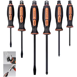 HORUSDY 6-Pieces Magnetic Screwdriver Set, 3 Phillips and 3 Flat Head Tips Screwdriver for Fastening, Chiselling and Loosening Seized Screws (New Screwdriver Set) screwdriver  kit