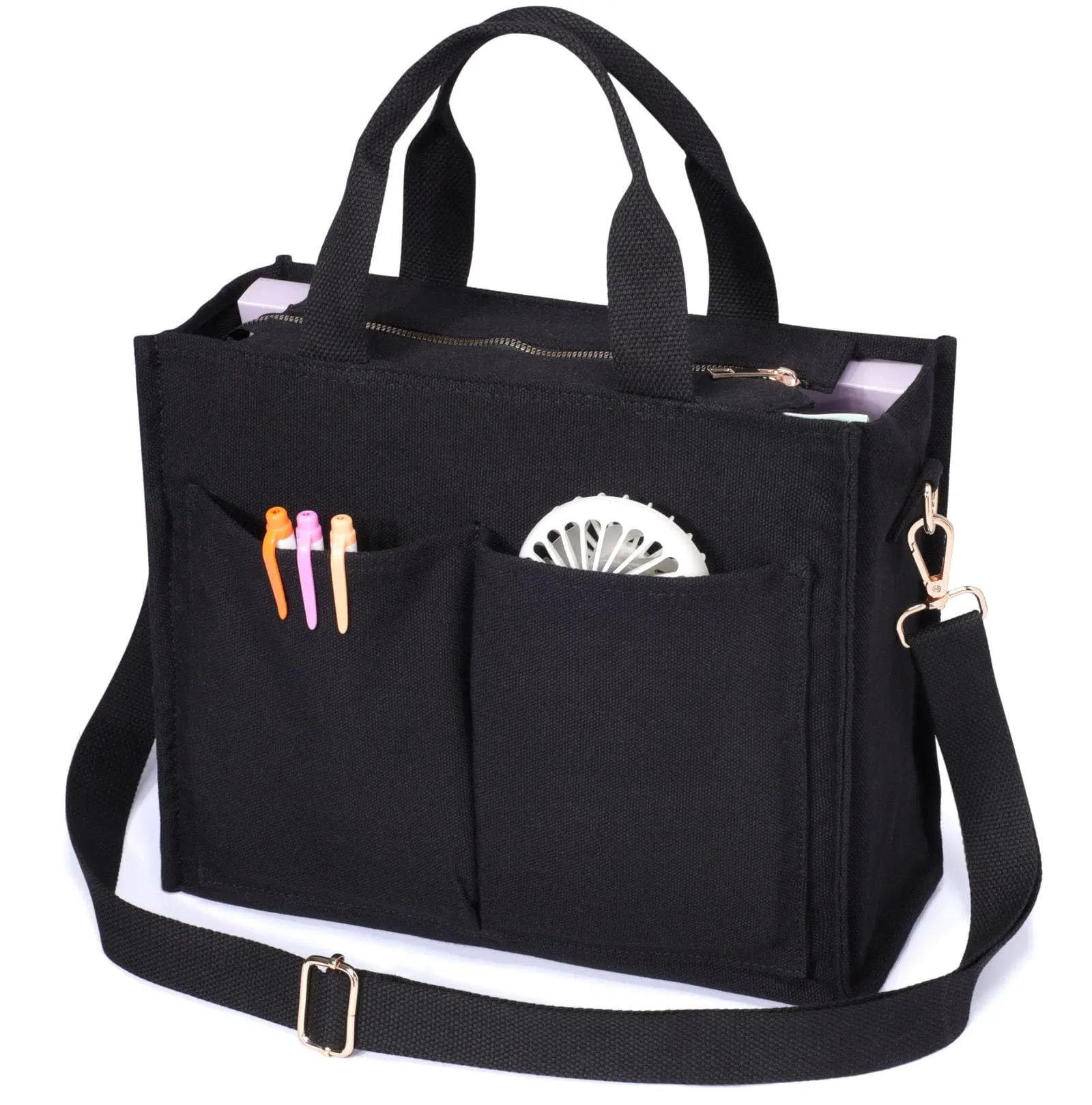 Women's Tote Bag with Zipper - Multi-Pocket Organizer for Nurses & Professionals | 13" Spacious Carryall, Crossbody Strap, Durable Canvas Work Bags Organization Purse Handy