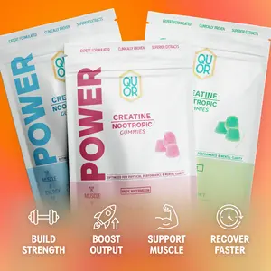 QUOR Power Creatine HCl Gummies | High-Performance Pre-Workout Vegan Nootropic Stack for Men & Women with Alpha GPC, Reishi & NALT | Supports Muscle Strength & Endurance, 60 ct