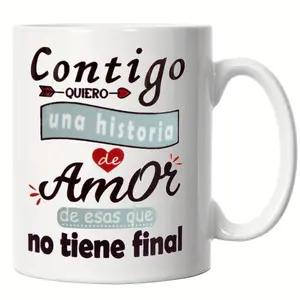 [Made in US] 1pc Romantic Ceramic Coffee Mug 11oz - "Contigo Quiero Una Historia De Amor" Love Message, Durable Cup for Home & Office, Perfect Gift for Valentine's, Mother'S & Father'S Day Drinkware Tumbler Reuse Washable Tea
