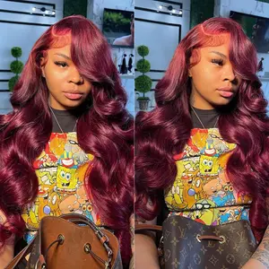 99J Burgundy 13X4 Lace Front Wigs Human Hair Body Wave 13x6 HD Transparent Lace Frontal Wig Pre Plucked With Baby Hair