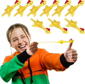 10 Pcs Slingshot Chicken Flying Finger Toys - Stretchy Rubber Flick Chicks Shooting Game for Kids & Adults - Stress Relieve Fidget Toy, Party Favors & Easter Gift (4 Inch)