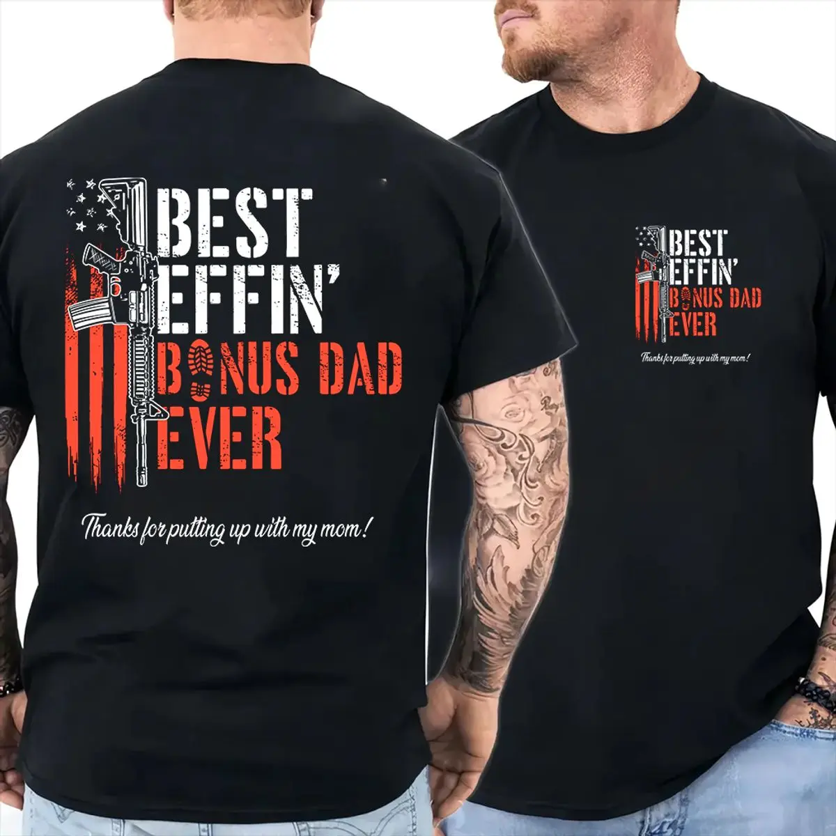 Comfort Colors Effin' Bonus Dad Ever Shirt 2 Sides, Thanks For Putting Up With My Mom Tshirt, Stepdad Tshirt, Stepfather Tee, Fathers Day Gift For Stepdad Shirt, Bonus Dad Appreciation Tee, Unisex Fitted Short Sleeve Tee, Casual Clothing