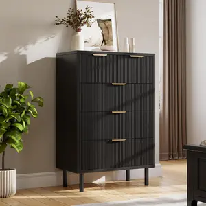 Wave Fluted 5 Drawer Modern Dresser with Metal Legs, Wood Storage Chest for Bedroom Hallway