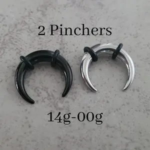 1 Silver + 1 Black Titanium Steel Septum Pincher Rings Horseshoe Gauges Stretching 00g 0g 2g 4g 6g 8g 10g 12g 14g taper jewelry piercing