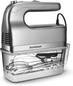 [TikTokShopSpringGlowUp]SHARDOR Hand Mixer, 350W Handheld Mixer with Storage Case 5-Speed Plus Turbo Hand Mixer Electric With 5 Stainless Steel Attachments(2 Beaters, 2 Dough Hooks and 1 Whisk), Silver