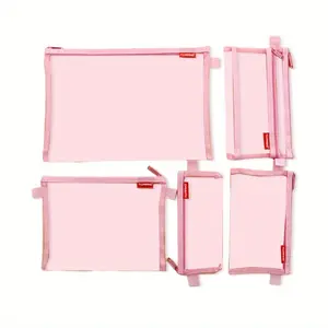 5pcs Pink Pencil Pouch Clear Makeup Bags Nylon Mesh Pen Pouch with Zipper Pencil Case Stationery Storage Bag for Home Office Supplies Cosmetics Travel Accessories