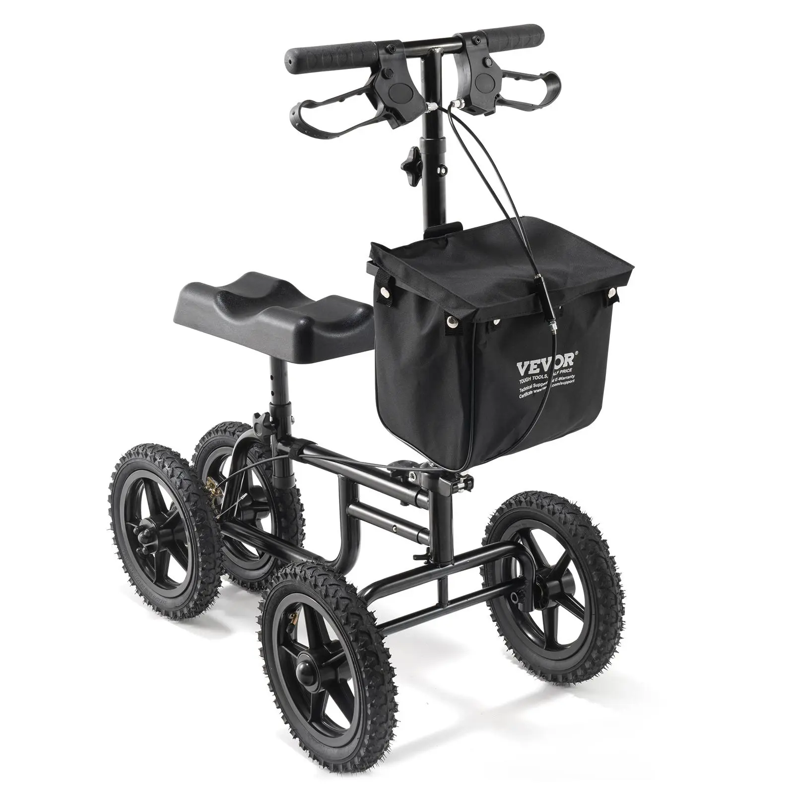 【Summerfinds】VEVOR Folding Knee Scooter, Carbon Steel Steerable Knee Walker with Height-Adjustable Handlebar & Knee Pad, 12" All-Terrain Wheel, Dual Brakes, Leg Recovery Scooter for Injured Ankle Foot Knee, 350LBS