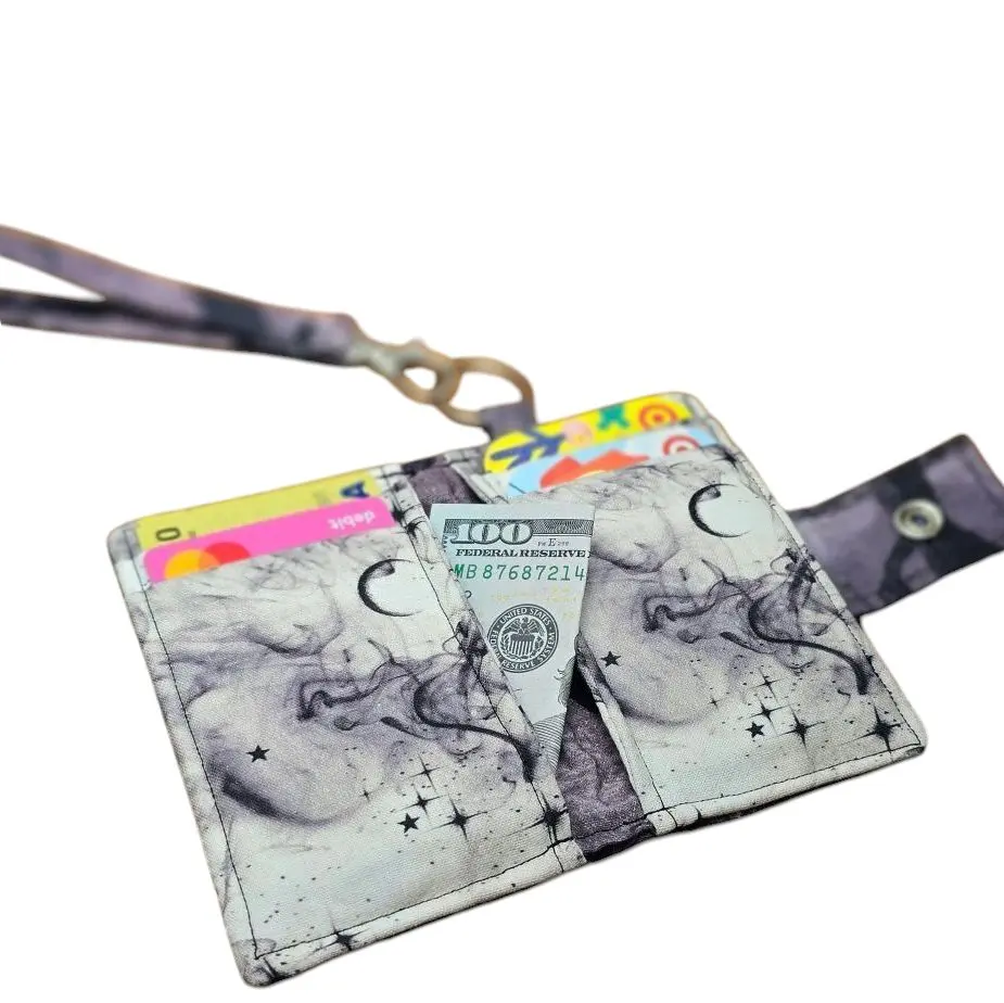 Keychain Wallet with Wrist Strap - Full Moon & White Smoke - Accessories - Small Wallet - Cardholder