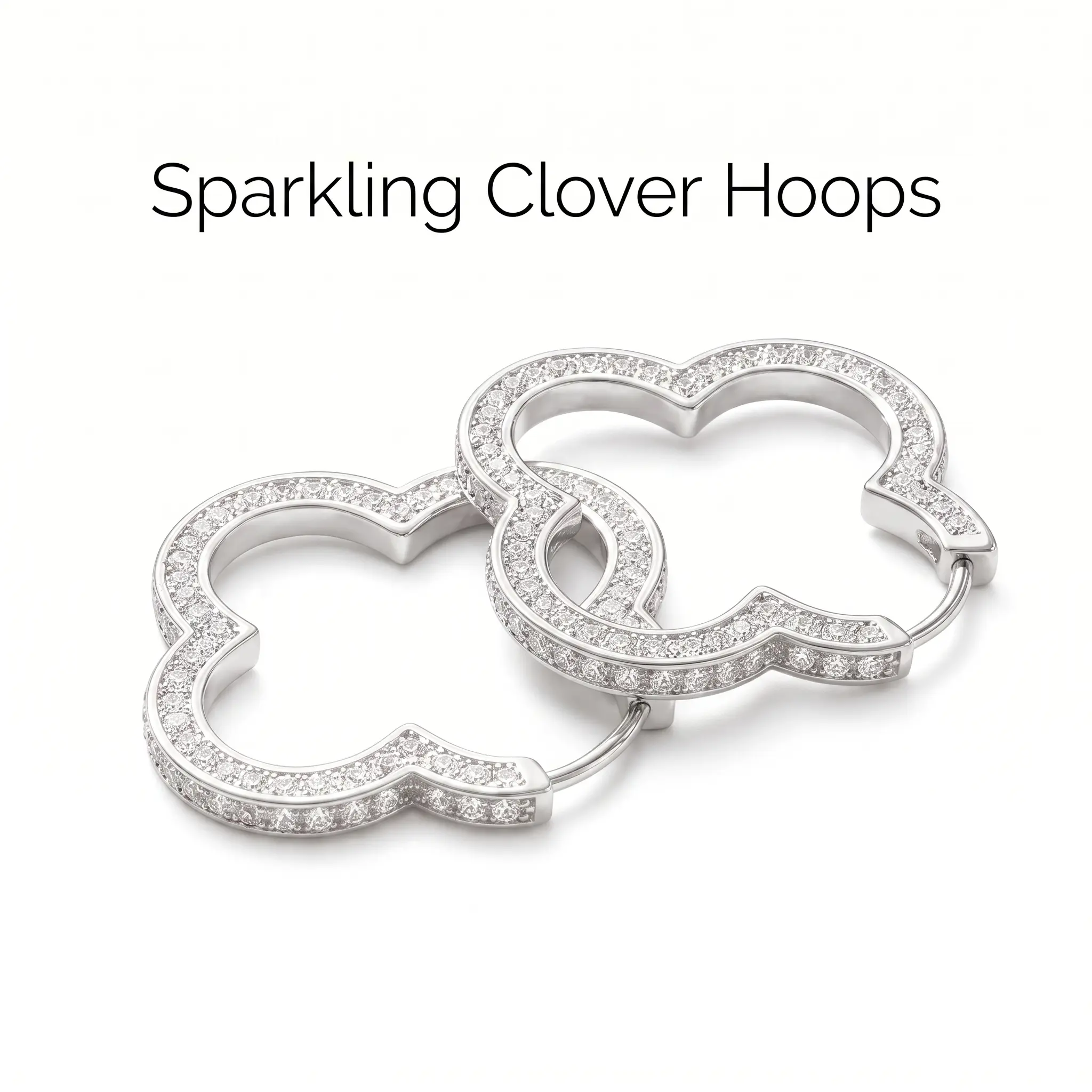 Sparkling Clover Hoops S925  Silver Earrings with Rhinestones for Women's Fashion Jewelry