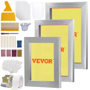 【Summervibes】VEVOR Screen Printing Kit, 3 PCS Aluminum Silk Screen Printing Frames, 5 Glitters and Screen Printing Squeegees and Transparency Films, 6x10/8x12/10x14inch 110 Count Mesh,  for DIY T-shirts Printing