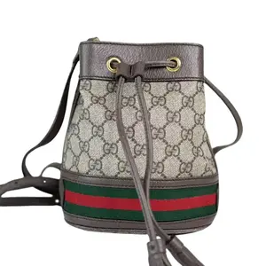 Pre-owned GUCCI Leather Bucket Bags GG Logo Supreme Ophidia Bucket Bag Classic with Iconic GG Pattern and Red/Green Stripe