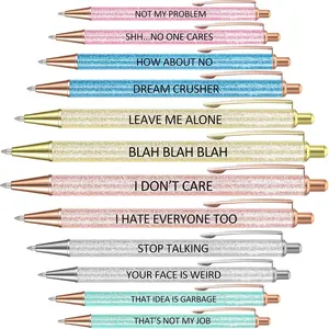 12 count funny pens for adults Fancy Inspirational Glitter with Motivational Messages Cute Pens for Office Women Girls Gifts(Assorted Colors,Negative Style)