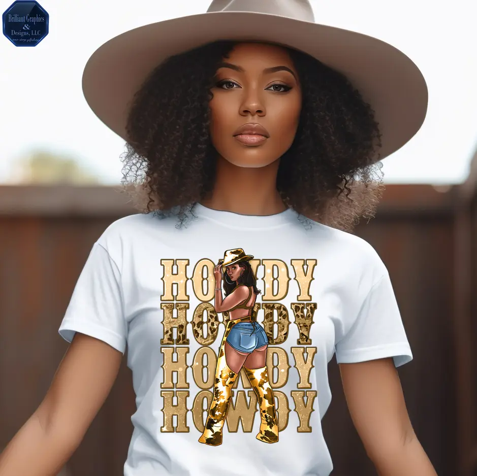 Western Howdy Cowgirl T-shirt. Southern Country Girl. Black African American. Melanin Cowgirl.