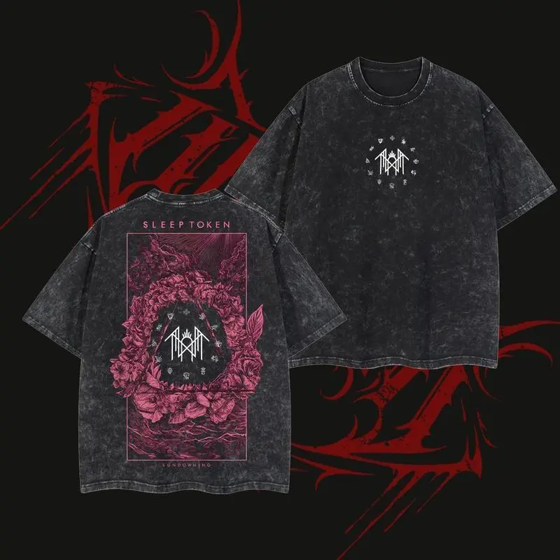 [COLLECTION] Retro Limited Sleep Token Rose Heavy Metal Shirt,Gift For Rock Music Lovers, Gift For Fan ,Unisex Wash Heavy Cotton T-shirt Menswear Tops sleep token merch