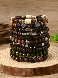 10pcs Life Tree Beaded Bracelet Set Elastic String, Handmade Vintage Fashion Christmas Gifts, Small Surprises for Holidays