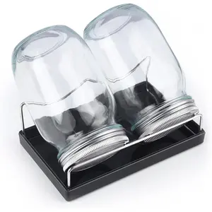 2 Wide Mouth Quart Sprouting Jar Kit with 316 Stainless Steel Screen Sprout Lids, Melamine Tray, Stand and Canning Brush Seed Sprouter Set for Growing Broccoli Alfalfa Mung Bean (Black)