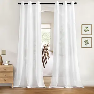 Solid Color Sheer Curtains 84 Inches Long 2 Panels Set - Elegant Lightweight Grommet Light Filtering Window Voile Panels/Drapes/Treatment for Bedroom Living Room W42 x L84 Inch, White