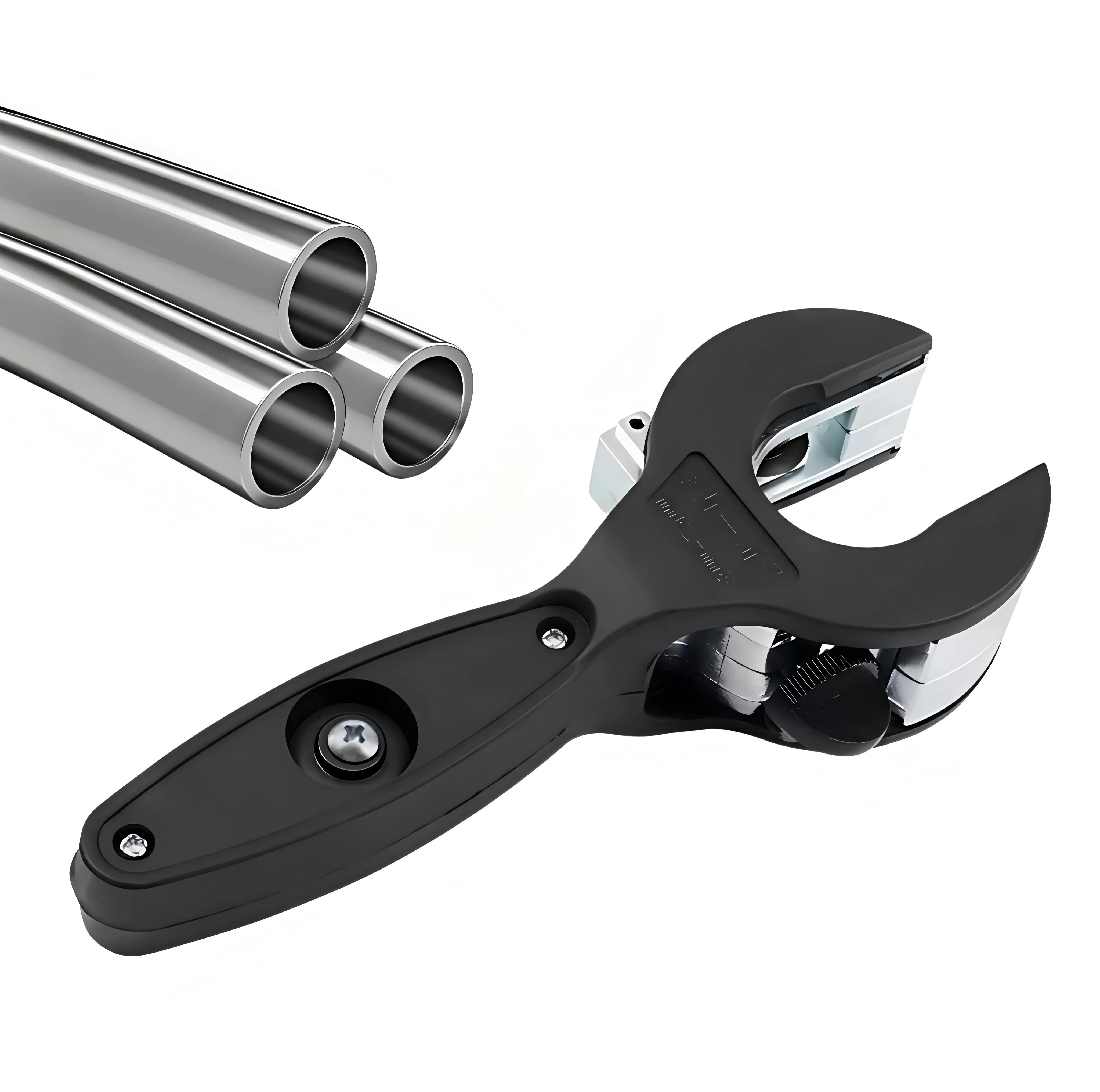 Ratchet Tubing Cutter - 1-Handed Quick Cutting Tool with Replaceable Blades, 2-in-1 Compact Pipe Cutters for 5/16"-1-1/8" Stainless Steel, 1/4"-7/8" PVC, PP, Plastic Hoses, Copper & Aluminum Tubes for Household Work, Cutter Pipe Cutters