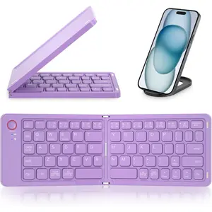 Mini Portable  Folding Keyboard - Sync Up to 3 Devices, Ultra-Slim  Travel Keyboard for  iPad  Android Windows iOS (Purple)