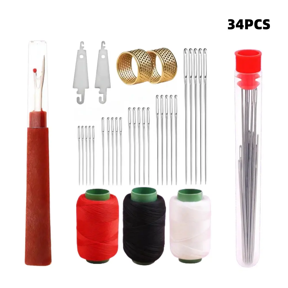34PCS Big Eye Steel Fine Needles Complete Set - Long, Thin Handmade Needles for Quilting, Mend Clothes, Leather Goods, DIY Sewing Projects, Designed for Thread/Ribbon Supplies, Fine Needles Set, Sturdy