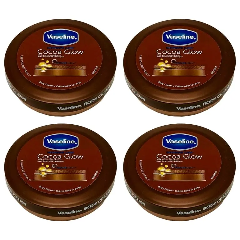 4-Pack Vaseline Cocoa Glow Cocoa Butter Body Cream. Moisturizer for Soft and Glowing Skin. Multi Purpose Body Cream. 2.53 Fl.Oz / 75 ml Lotions Moisturizing Body Care Skin Care Hydrating Comfort Moisture