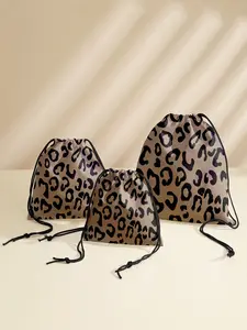 Leopard Print Drawstring Bag, Multi-Purpose Storage Bag, Portable Travel Dustproof Bag, Mommy Diaper Bag, Jewelry Cosmetic Gift Bag