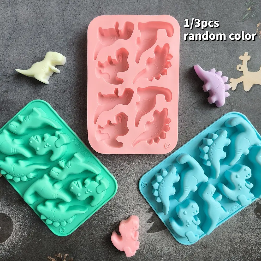 Cute 8-Connected Small Dinosaur Shaped Silicone Mold, Ice Cream Cone Macaron Color 3D Animal Chocolate Candy Cake Bakeware Baking Mold, Baking Tools, Bakery Molds, 1/3pcs