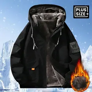Men's Large Size Windproof Winter Jacket - Thick Fuzzy Hooded Coat with Reversed Pocket, Casual Outdoor and Sportswear, Sporty Windproof Jacket | Sporty Style Winter Jacket | Comfortable Lining, Winter Clothing.