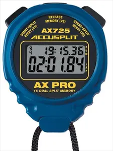Accusplit AX725BU Professional Dual-Line Stopwatch with Blue Case, 16 Memory, Pro Stop Function, Lanyard, 1.5 Year Battery Life, 30m (100ft.) Water Resistance, Ideal for Athletes & Timers Use