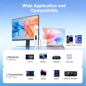 Type-C Wireless Video Transmitter HDMI Receiver Extender Kit 1Display Adapter for Smartphone Camera Monitor and PC and Mac