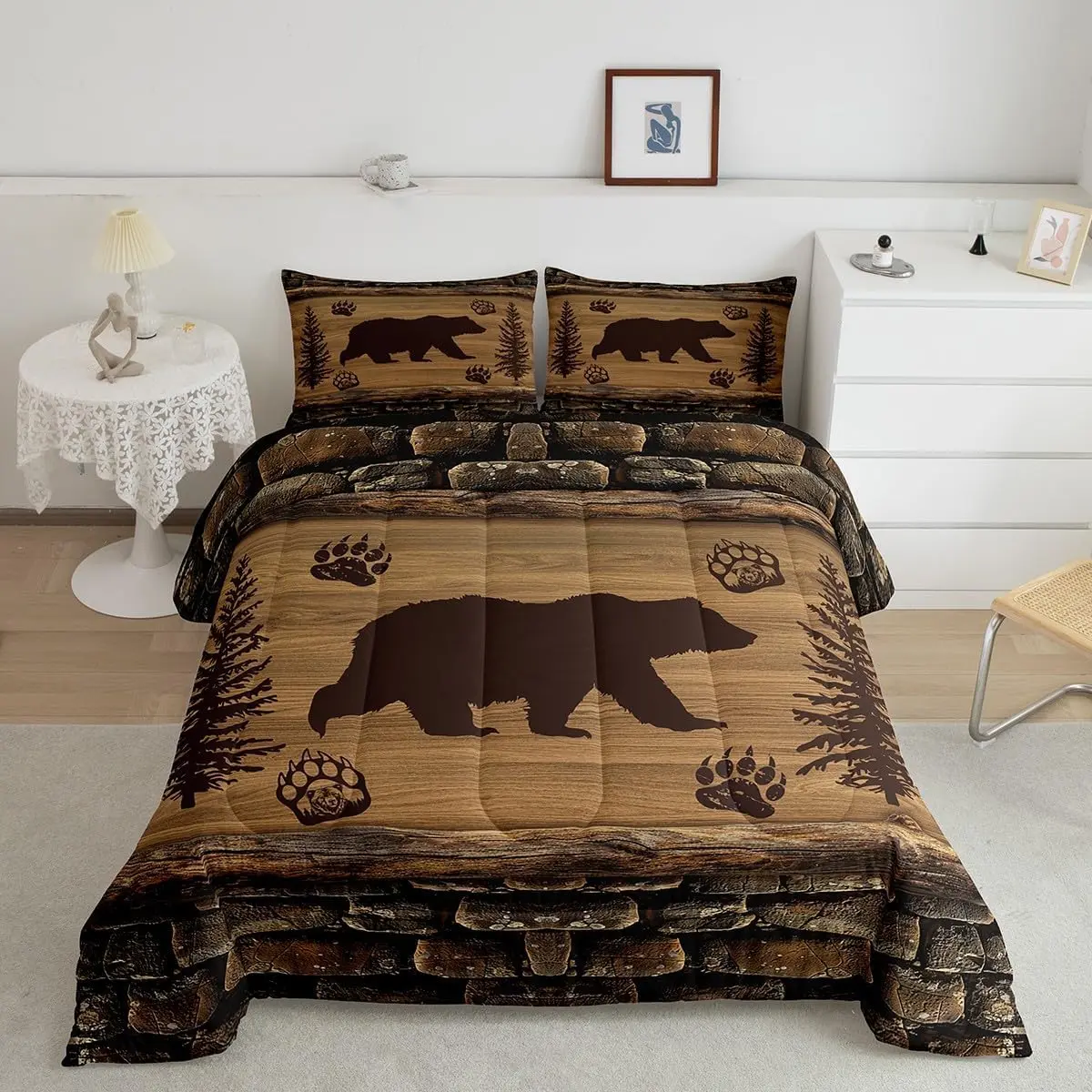 Feelyou Bear Farmhouse Modern All Over Print Duvets & Sets - Ultra-Soft Animal Theme Bedspread, Machine Washable, All-Seasons, Travel-Friendly Comforter for Kids, Bed Essential (Set Includes Core Bedding Pieces)