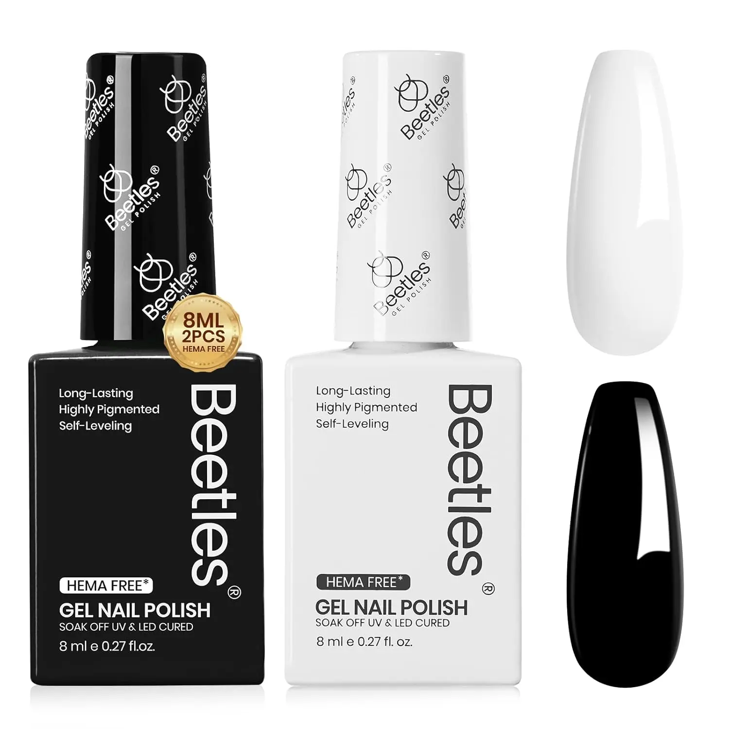 Beetles Gel Nail Polish – 8ml UV LED Soak Off Gel Polish Black White Pink Blue Green Color with Matching Bottle Long Lasting Glossy Gel Polish for DIY Manicures at Home or Salon