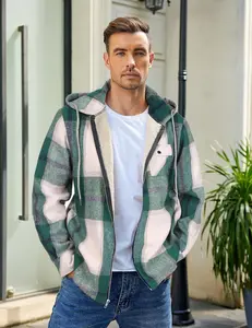 COOFANDY Men's Flannel Jacket Plaid Zip Up Hoodie Sherpa Fleece Lined Jacket Winter Warm Coats with Hood
