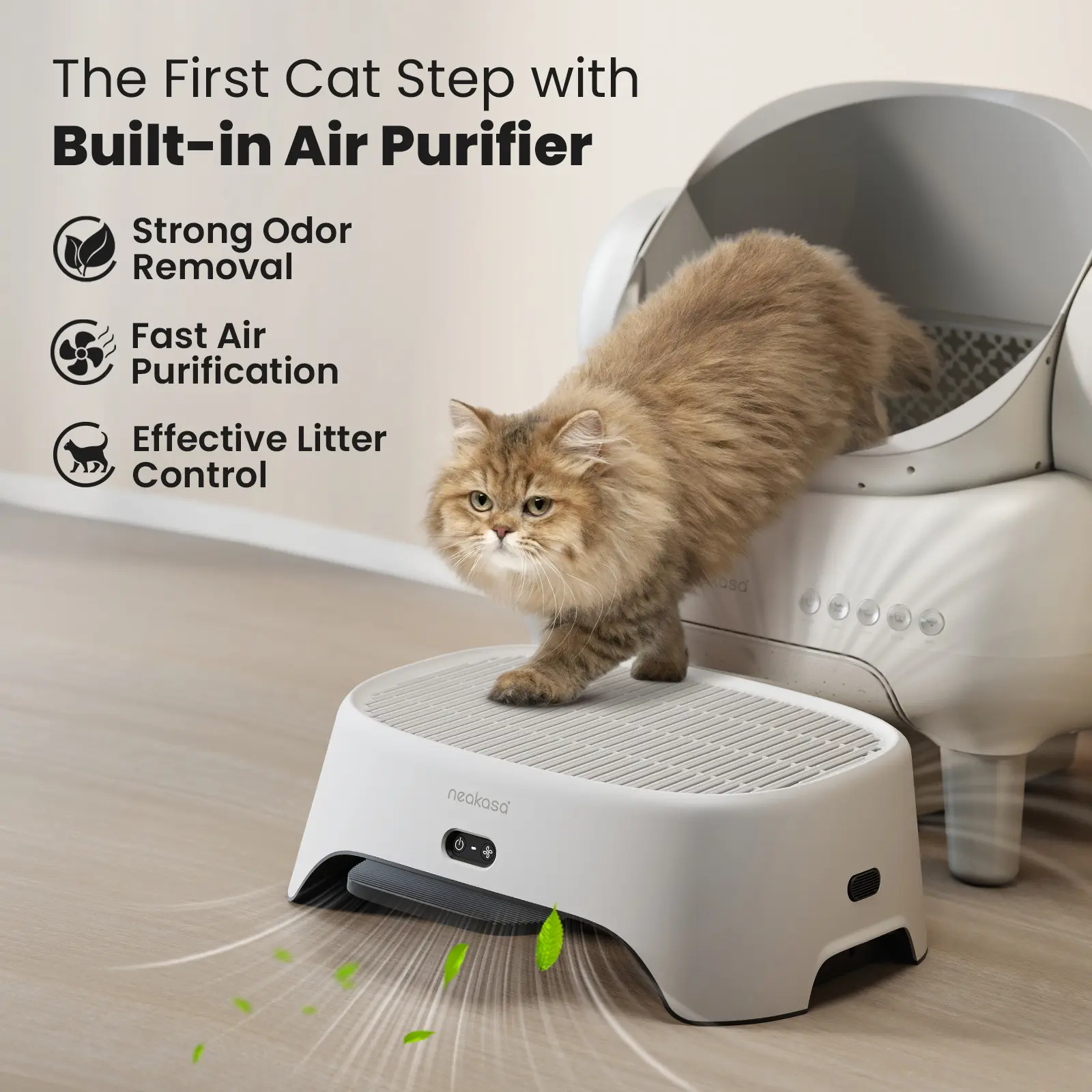 Neakasa AirStep Pet Air Purifier Step with HEPA Filter, 3-Mode Odor Control, Dust & Pet Hair Capture, Effective Litter Control, Compatible with M1 Plus/M1 Lite & Most Automatic/Traditional Litter Boxes